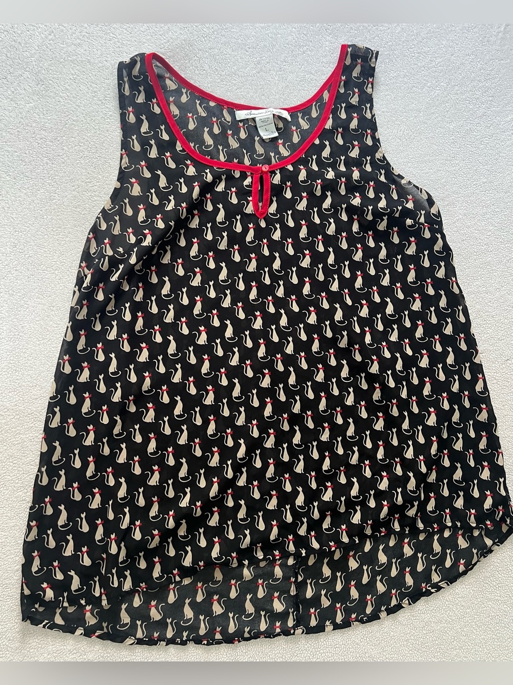 American Rag Cie Large
Novelty Cat Kitten Tank Top
Sheer Black Cream Red Tunic